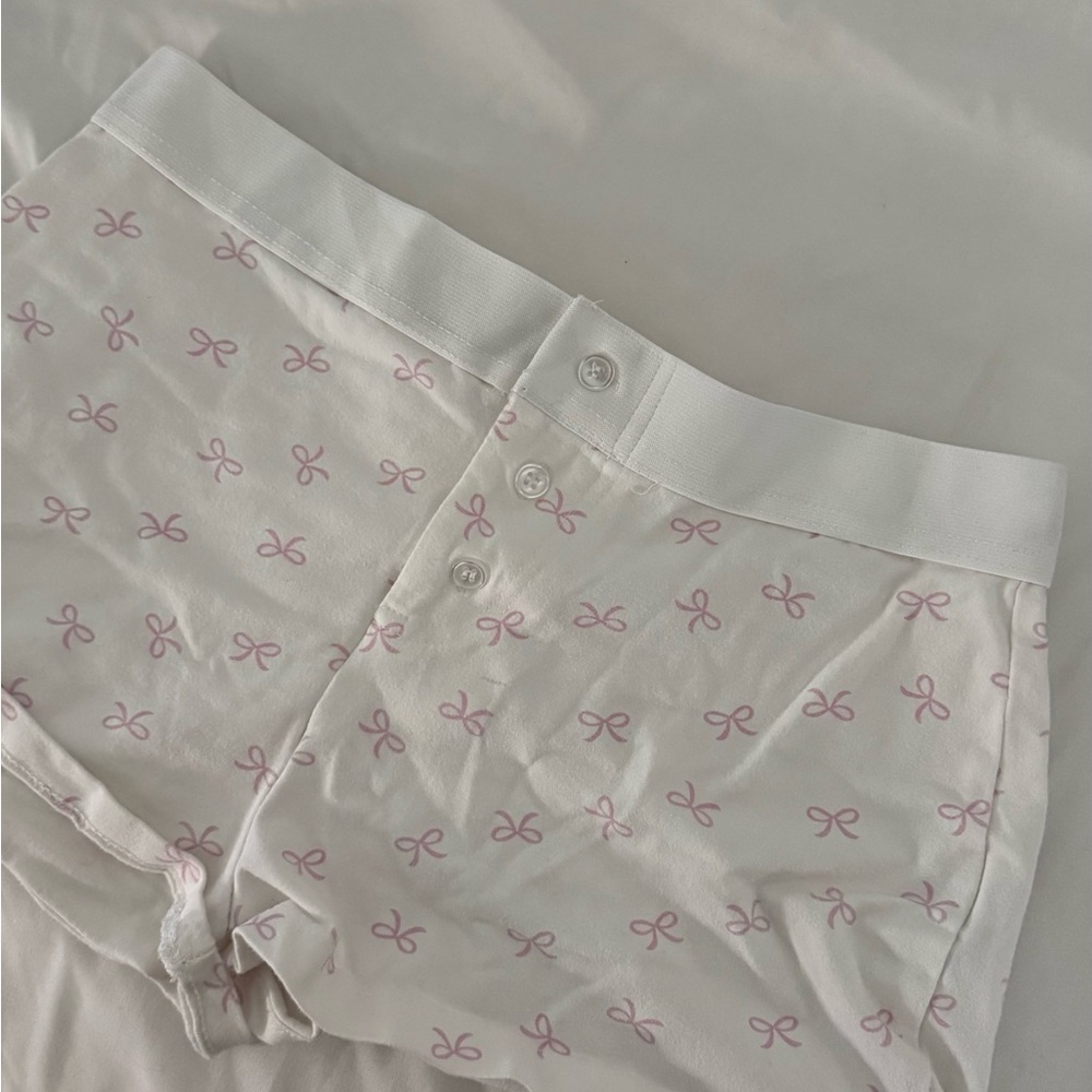 Women's White and Pink Bow Print Sleep Shorts